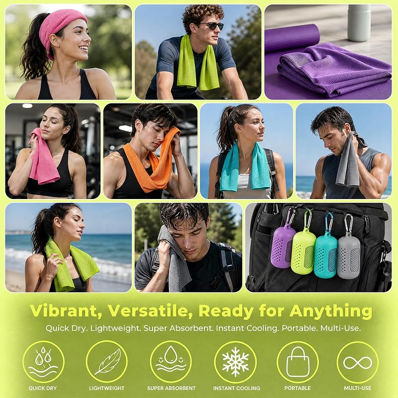 Serviette Rafraîchissante 4 Pièces,Cooling Towel Microfibre Séchage Rapide,Serviette Froide Respirante pour Sport Fitness Running Yoga,Serviette Sport Portable 30 x 90 cm avec Étui Silicone