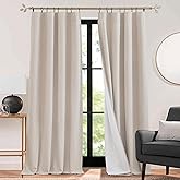 RYB HOME 3 in 1 Soundproof - Blackout - Insulation Linen Curtains, Noise Blocker Energy Saving Curtains for Bedroom Living Ro
