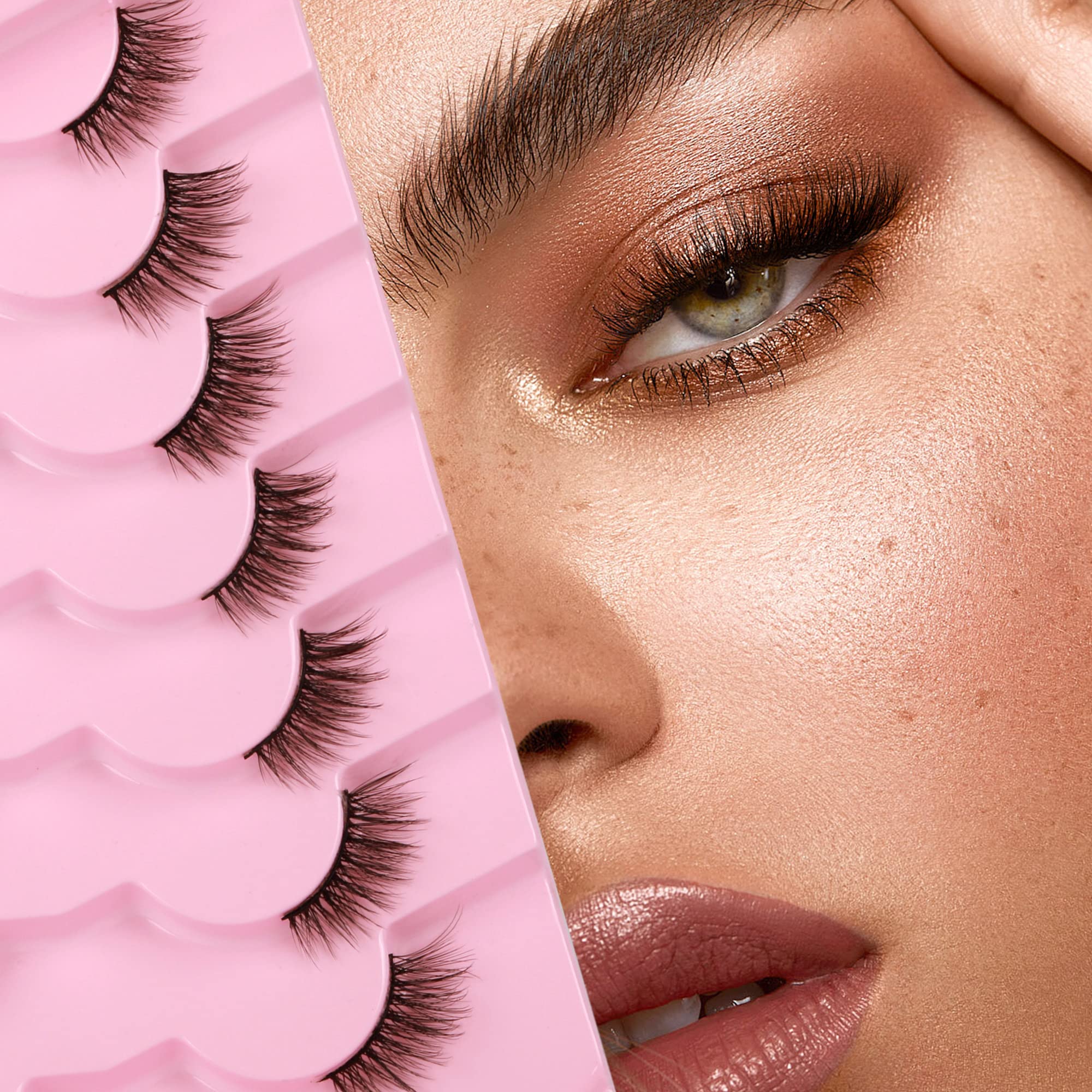 False Lashes Natural Look Cat Eye Half Lashes Wispy Fluffy Faux Mink Lashes Crisscross Multi-layers Fake Eyelashes 7 Pairs Pack — image 1