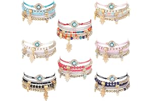 Yowivon Colorful Bracelets Pack Stretch Stackable Beaded Friendship Bracelets Cute Y2K Preppy Jewelry Trendy Stuff Evil Eye Heart Summer Beach Surfer Bracelets Women