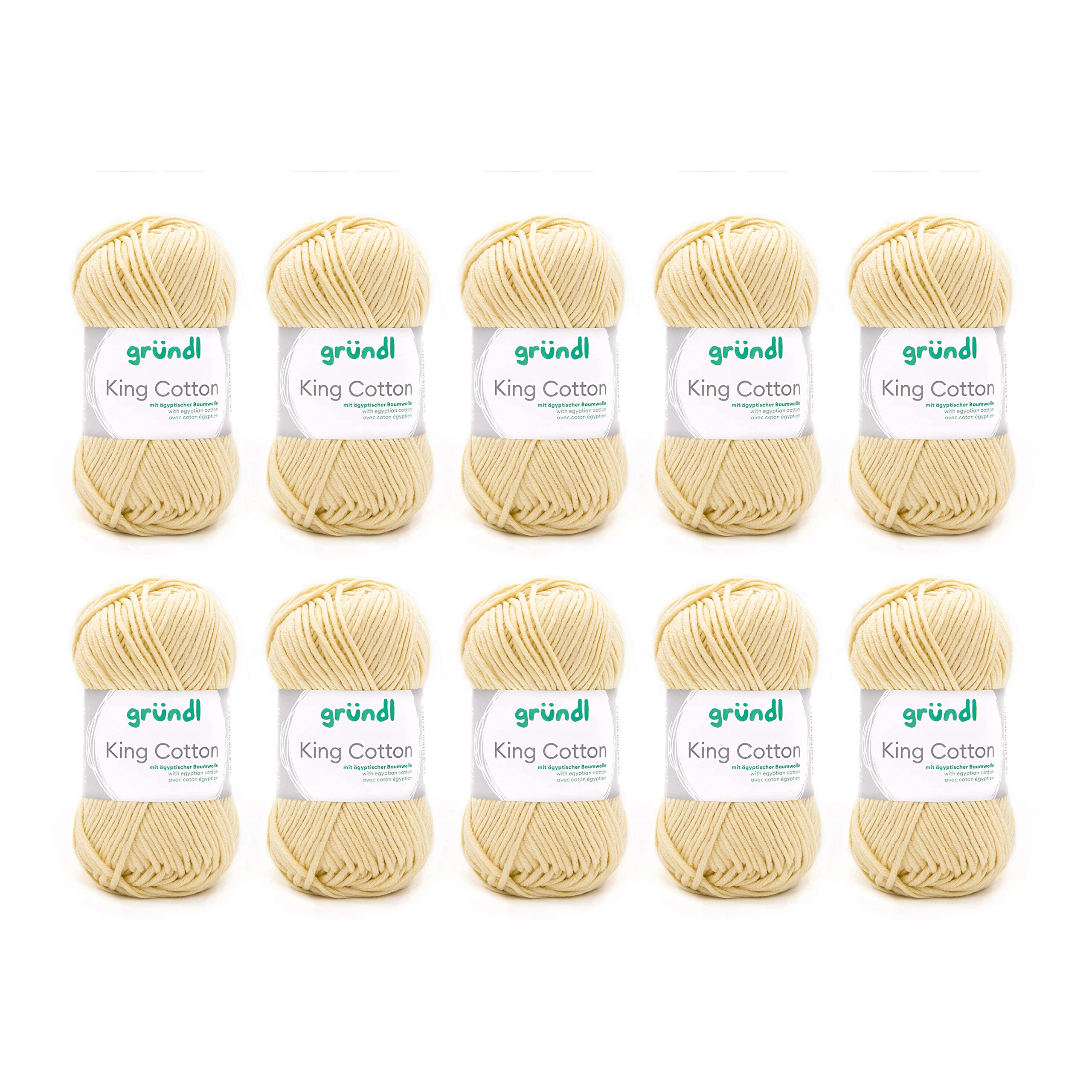 Gründl King Cotton Wool - Thick Wool for Knitting - Knitting Yarn - Crochet Yarn - Soft and Skin Friendly - 55% Polyacrylic, 45% Cotton - 10 Balls 50 g / 78 m - Needle Size 6-7 - Vanilla