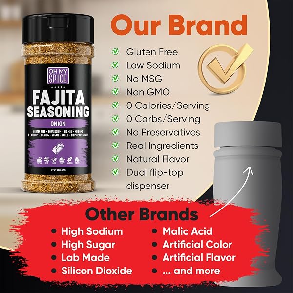 FAJITA SEASONING MIX ONION POWDER SEASONING – GLUTEN FREE & LOW SODIUM MEXICAN SEASONINGS BLEND FOR MEAT & VEGETABLES, FISH, STEAK & CHICKEN FAJITA. TACO MIX SPICES. FAJITAS SEASONINGS SPICE. 4.7OZ
