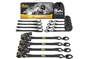 TOBUMO 4Pcs Ratchet Strap Tie Down Kit | 1" x 16 FT Heavy Duty Ratchet Straps - 2400lb Break Strength with Safety S Hooks+Soft Loop Tie-Downs for Trucks, Cargo, Motorcycle, Moving, Appliances - Black