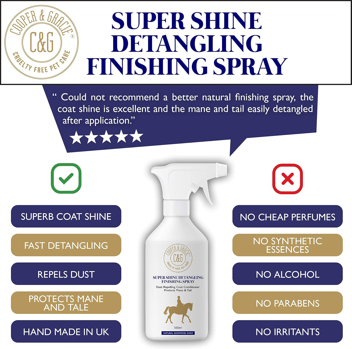 Horse Super Shine Detangling Finish Spray 500ML By Cooper and Gracie, White, 500 ml (Pack of 1) - Image 4