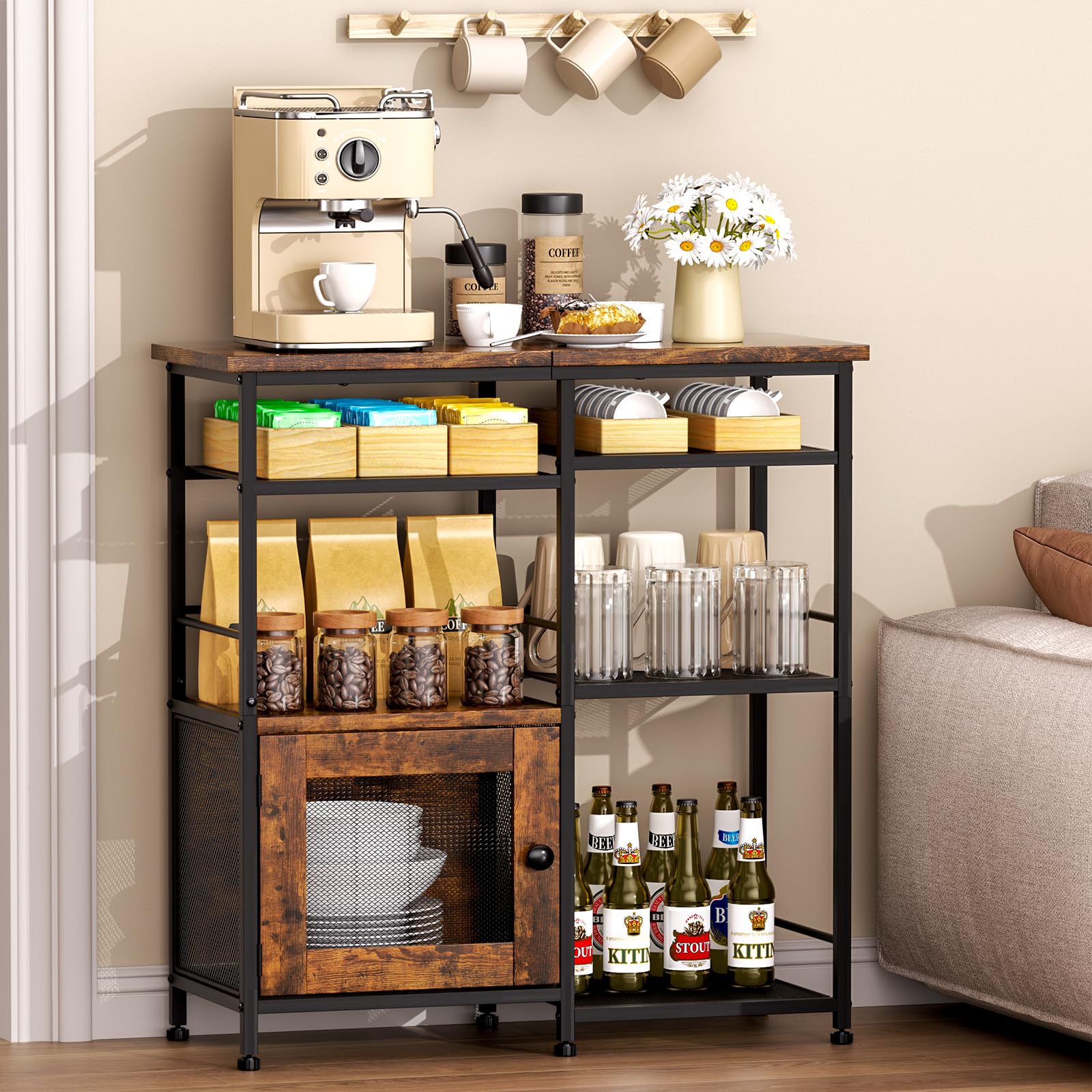 Photo 1 of SWTYMIKI Coffee Bar Cabinet Station - Farmhouse Small Coffee Stand Station with Doors, Rustic Storage Organizer for Kitchen, Buffet Sideboard Cabinet Table for Home, Office, Corner, Bar, Espresso