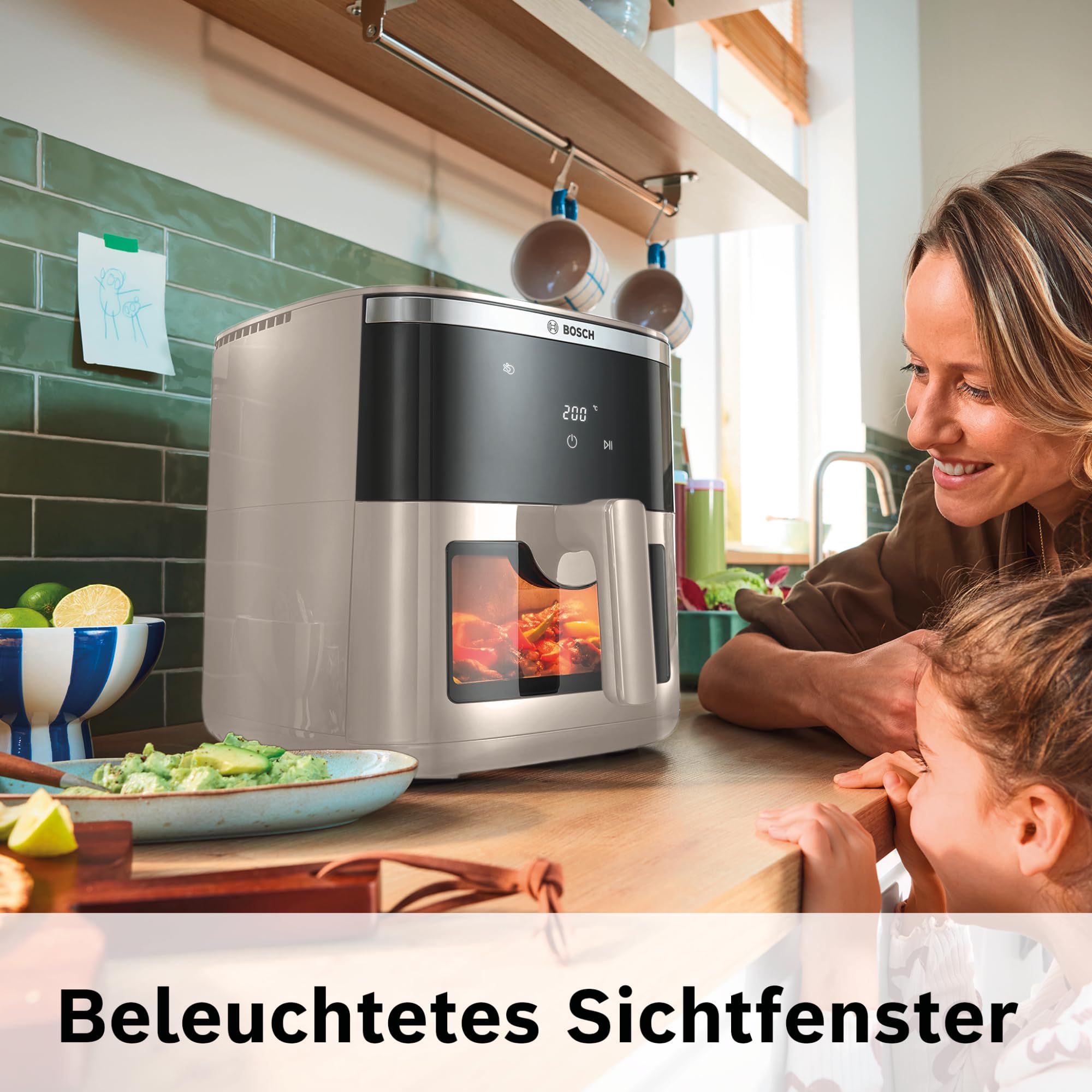 Bosch Heißluftfritteuse Serie 6, XXL Air Fryer, creme, 7,2 L Fassungsvermögen, beleuchtetes Sichtfenster, 7 voreingestellte Programme, bis zu 65% schnelleres Kochen, MAF671C0 5