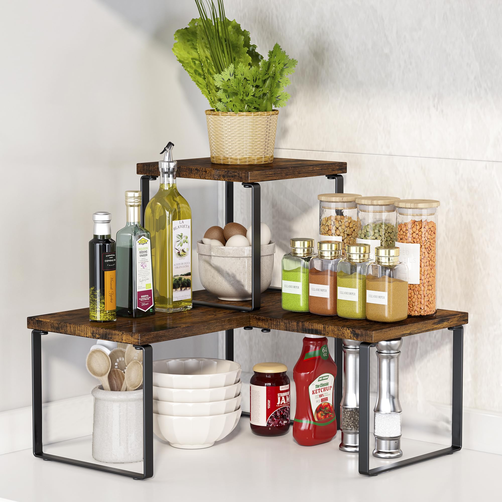 LOTEYIKE Kitchen Corner Shelf Countertop Organizer, 2 Tier Adjustable ...