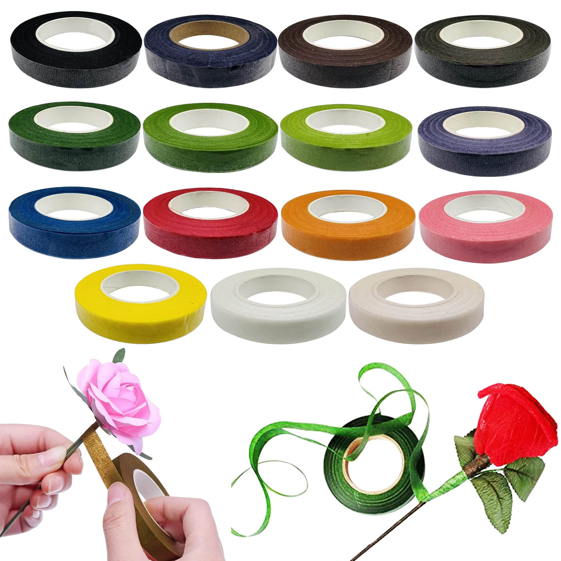 Woohome 15 Roll Florist Stem Wrap 90 Feet 12mm Width Florist Tape Flower Tape for Bouquet Stem Wrap Florist (Mix Colors) (15 Colors)
