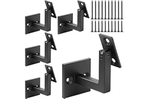5 Pack Crystmetal 304 Stainless Steel Adjustable Swivel Handrail Bracket for Staircase , Square Stair Railing Bracket (Frosted Black)