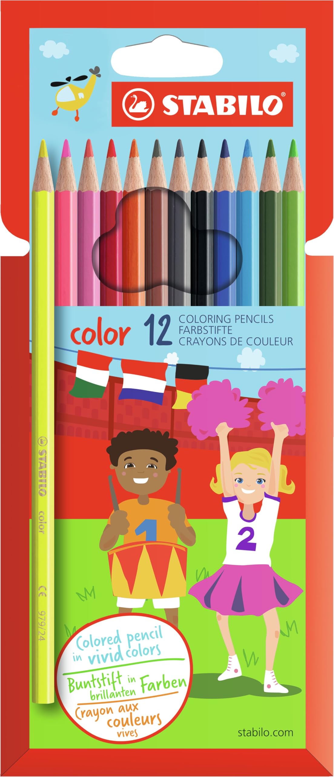 STABILO color - Colouring Pencil - Pack of 12 - Assorted Colours including 2 Neon Colours