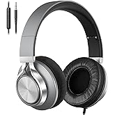 Over Ear Headphones Wired with Microphone - Noise Isolating Corded Headphones with Protein Leather Ear Cushions for Teens Adults,Fordable Head phones with Golded 3.5 mm Jack for Laptop Computer Tablet