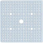 Naoloture Large Square Shower Mat 27 x 27 Inch Clear, Non Slip Shower Bathtub Mats for Inside Shower With Big Suction Cups Drain Holes, Anti Slip Bathroom Floor Shower Stall Mats, Easy Clean, BPA-Free