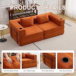 78" W Loveseat Sofa, 4 in 1 Convertible Floor Sofa