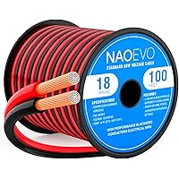 NAOEVO 18 Gauge Wire 100FT, 2 Conductors Electrical Wire Red Black Cable, Flexible/Low Voltage/PVC 18 AWG Copper Clad Aluminu