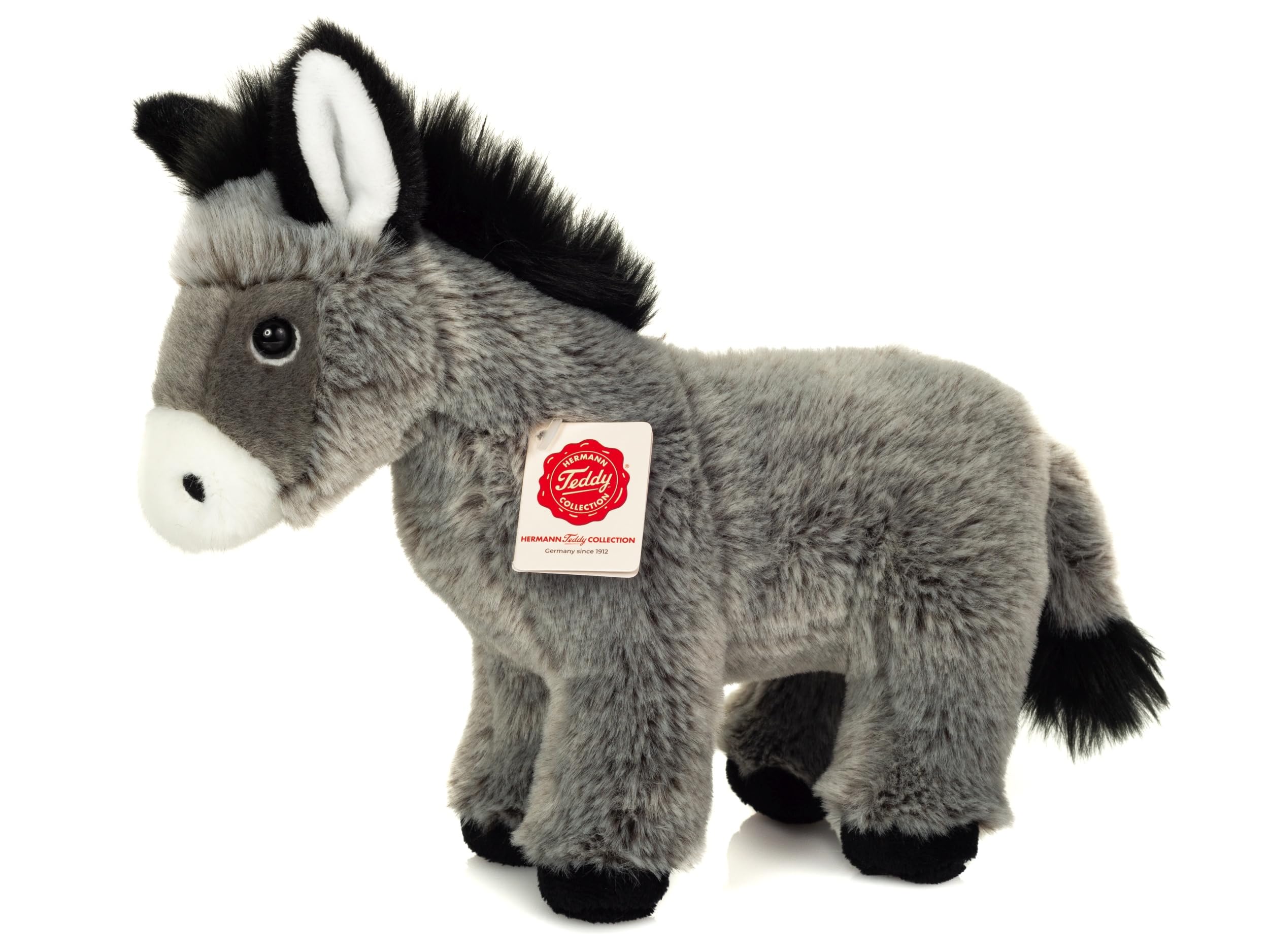 Teddy Hermann 90277 Donkey standing 27 cm, cuddly toy with 75% recycled filling material