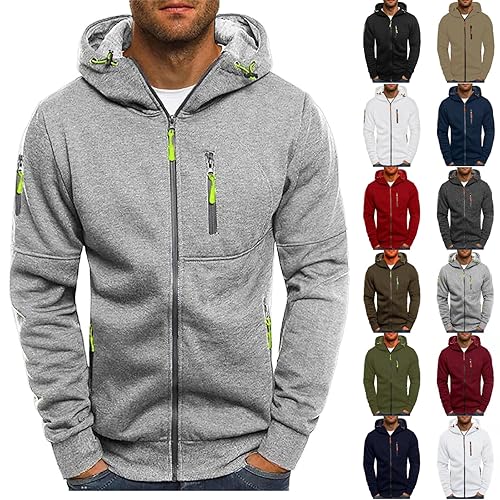 Mens Hoodies Autumn Winter Top Blouse Slim Casual Solid Color Long Sleeve Hooded Sweatshirt Mens Hoodies Zip Up Hoodie Men Long Sleeved Hoody Drawstring Casual Tops