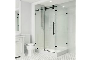 VIGO 36 in. L x 48 in. W x 79 in. H Winslow Frameless Sliding Shower Enclosure with Clear Tempered Glass, Right Door Handle and St. Steel Hardware in Matte Black and Base-VG6051MBCL48WL