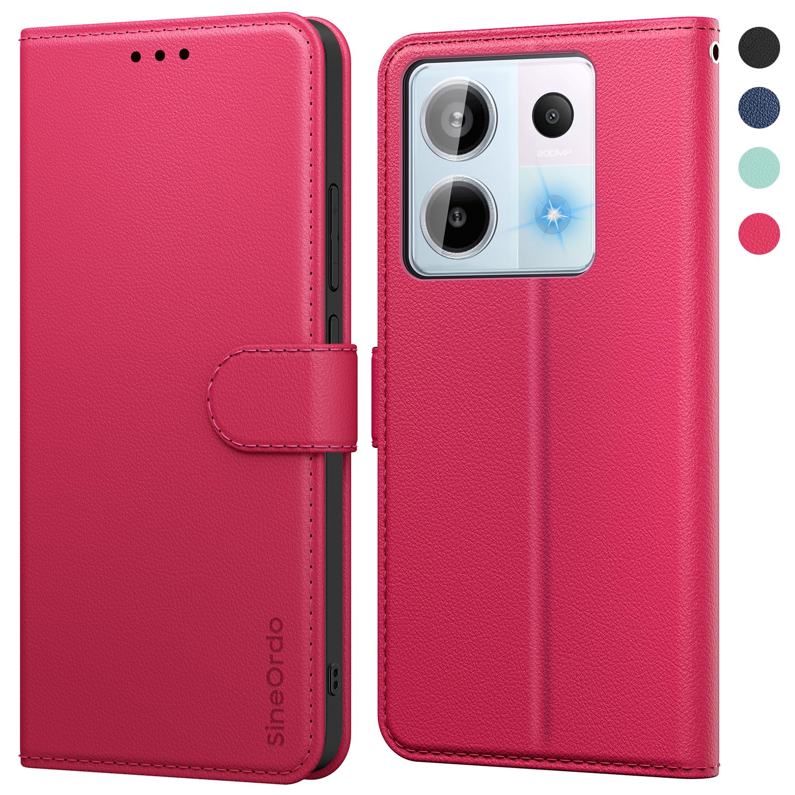 SineOrdo Case for Xiaomi Redmi Note 13 Pro 5G & POCO X6 5G Phone Case,Flip Leather Case Xiaomi Redmi Note 13 Pro 5G & POCO X6 5G Cover with Wallet Stand Book Holsters - Magenta — image 1