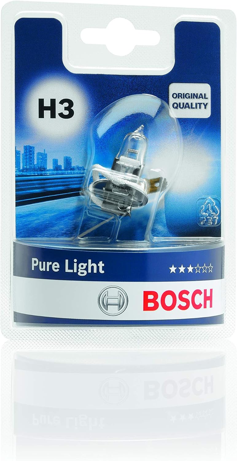 Bosch H3 (453) Pure Light Halogen Headlight Bulb, 12 V 55 W, Original Quality - Socket Type PK22s - 1 Replacement Car Light Bulb