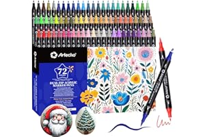 Artecho Acrylic Paint Markers 72 Colors, Acrylic Paint Pens with Brush Tip and Fine Tip for Stone, Rock Painting, Paper, Pumpkin, Wood, Egg, Canvas, Ceramic, Fabric, leather, Glass, DIY Crafts
