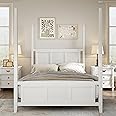 Traditional Queen Size Solid Wood Four Poster Bed with Horizontal Grille Design, White