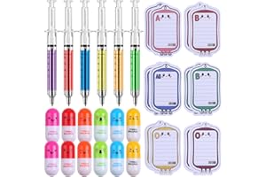 Leery Nurse Gifts 48 PCs - Medical Novelty Pen Set with 24 Syringe Pens, 12 Pill Pens, 12 Blood Bag Sticky Notes - Funny Offi