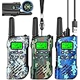 Inspireyes Walkie Talkies for Kids Rechargeable, 48 Hours Working Time 2 Way Radio Long Range, Outdoor Camping Games Toy Birthday Xmas Gift for Boys Age 5 6 8-12 3-5 Girls, 3 Pack Camo with Compass