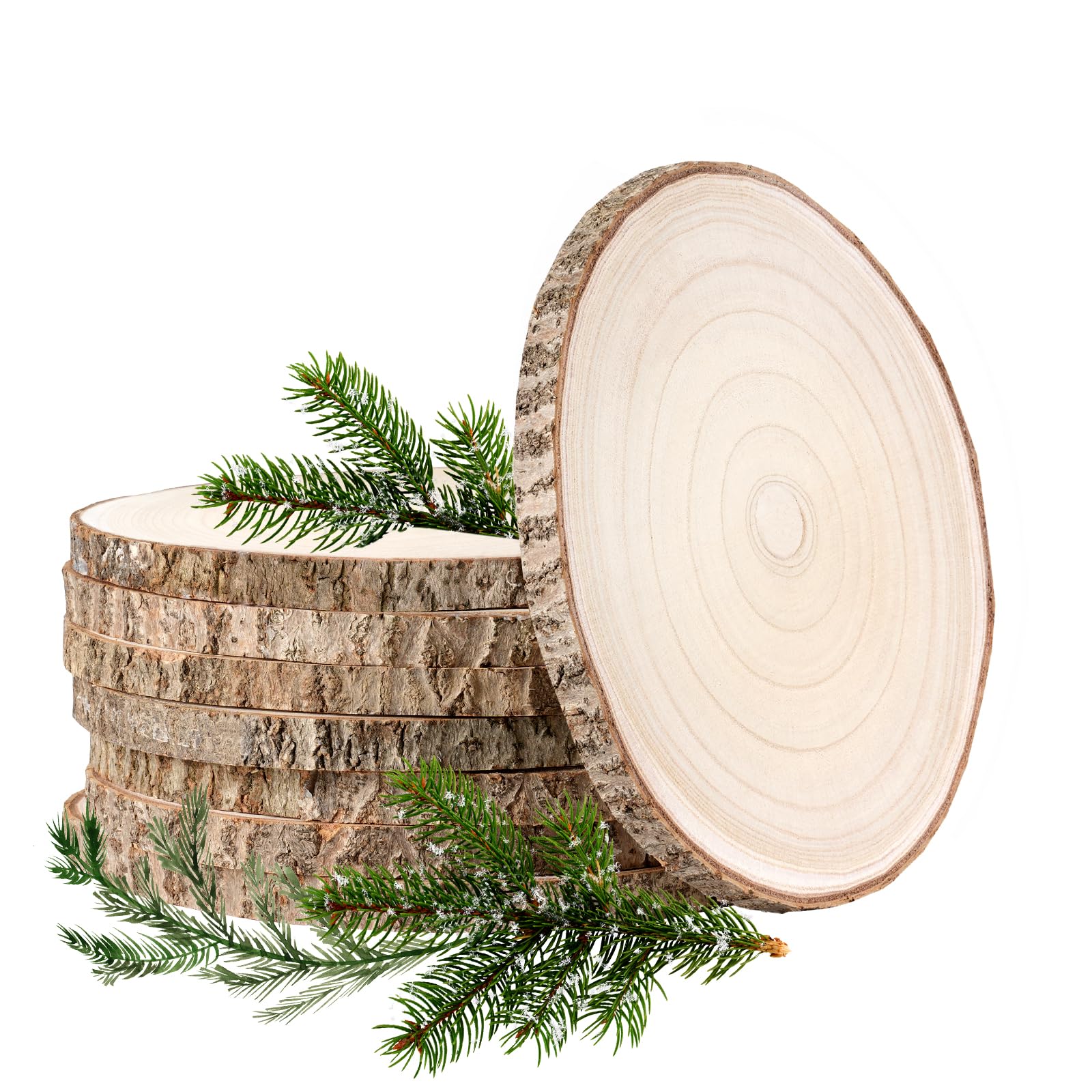Photo 1 of Wood Slices Unfinished 8 Pcs Wood Rounds 8-9 Inches Wood Slices for Centerpieces,Tables,Crafts,Wedding Party Holiday Decor DIY Projects