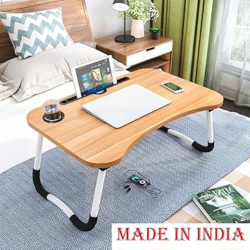 Ketisa Smart Multi-Purpose Laptop Table with Dock Stand and Coffee Cup Holder, Study Table, Bed Table, Foldable and Portable, Ergonomic &