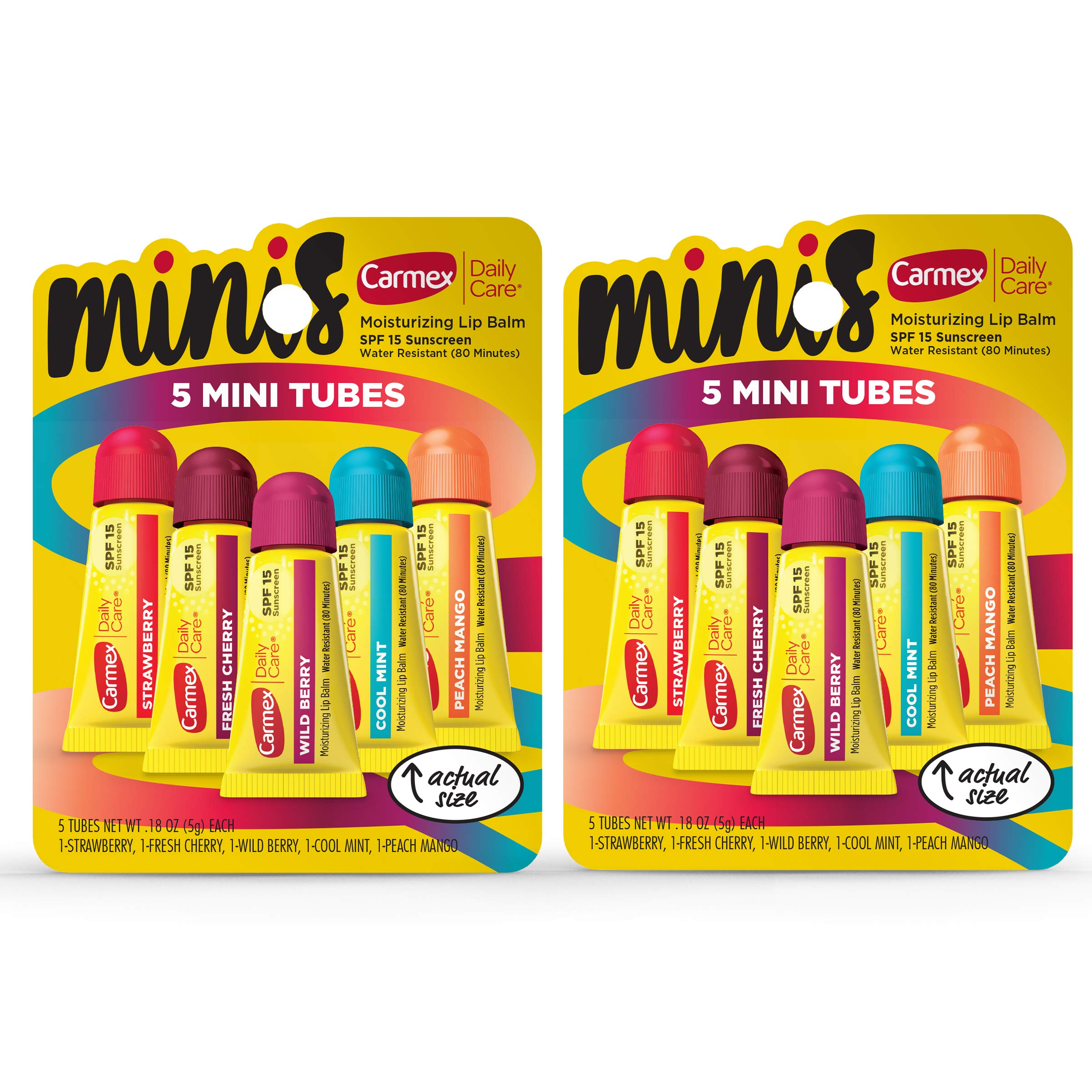 Daily Care Minis Moisturizing Lip Balm Tubes, SPF 15, Multi-Flavor Lip Balm Pack, 10 Count (2 Packs of 5)