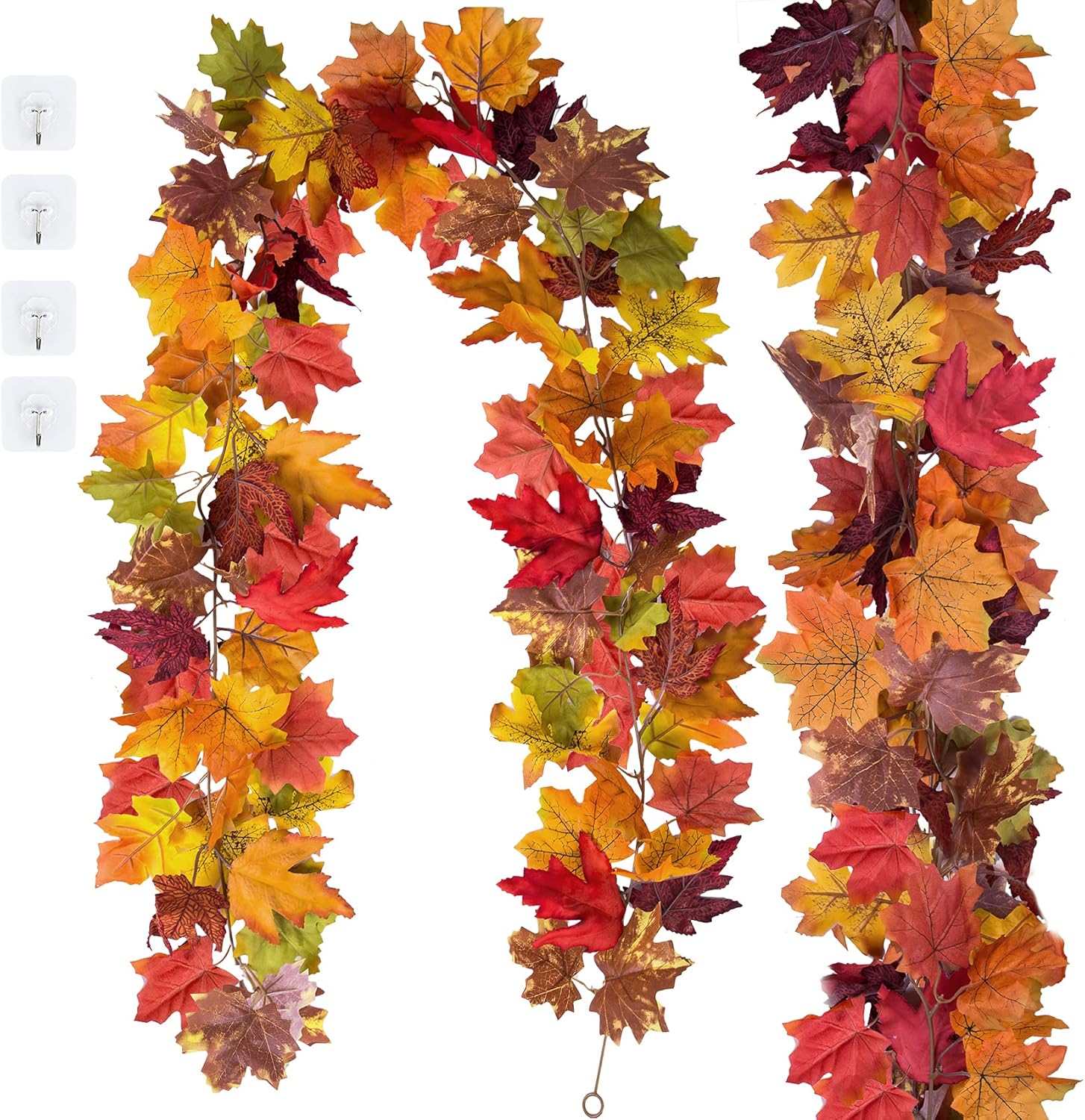 Wreaths, Garlands & Swags - 2 Pack Fall Leaves Garland Fall Decorations for Home Artificial Maple Leaf Halloween Garland Autumn Decor Hanging Vines for Fireplace Mantle Table Front Door Doorway Halloween Thanksgiving Decor