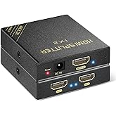 HBAVLINK 4K HDMI Splitter 1 in 2 Out 60Hz- HDCP 2.2/2.3 Bypass, HDR, Dolby Atmos/DTS5.1/7.1 - Compatible with PS5/PS4/PS3, Ap