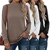 Oakgarden 3 Pack Women's Mock Turtleneck Sweatshirts Long Sleeve Cotton Pullover Shirts Tunic Lightweight Loose Casual Tops
