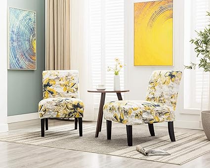 Altrobene Morden Armless Accent Chairs Slipper Side Chairs Living Room Bedroom Chair Set Of 2 With 4 Pack Thick Jacquard Fabric Removable Washable