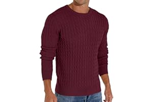 Askdeer Men's Cable Knit Pullover Sweater Classic Crewneck Sweater Soft Casual Sweaters with Ribbing Edge