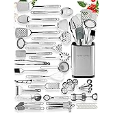 Home Hero 54-Piece Stainless Steel Kitchen Utensils Set - Heat-Resistant Nonstick Silicone & Stainless Steel Cooking Utensils - Complete Tools with Slotted Spoon & Pasta Spoon - Pack of 54, Silver
