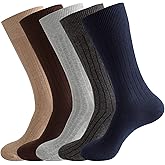 PUJANE Men's Dress Crew Socks 5 Pairs Mens Cotton Calf Business Formal Socks Soft Breathable Athletic Long Sport Socks