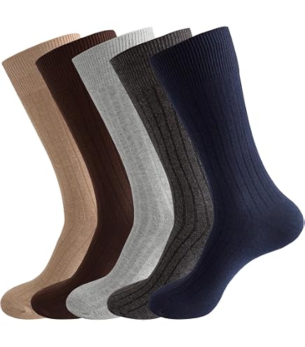 PUJANE Men's Cotton Business Dress Socks 5 Pairs (Black/Blue M)