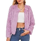 Zando Faux Fur Coats for Women 2026 - Cropped Faux Fur Jacket Women Outwear Long Sleeve Pockets Shaggy Warm Winter Coats