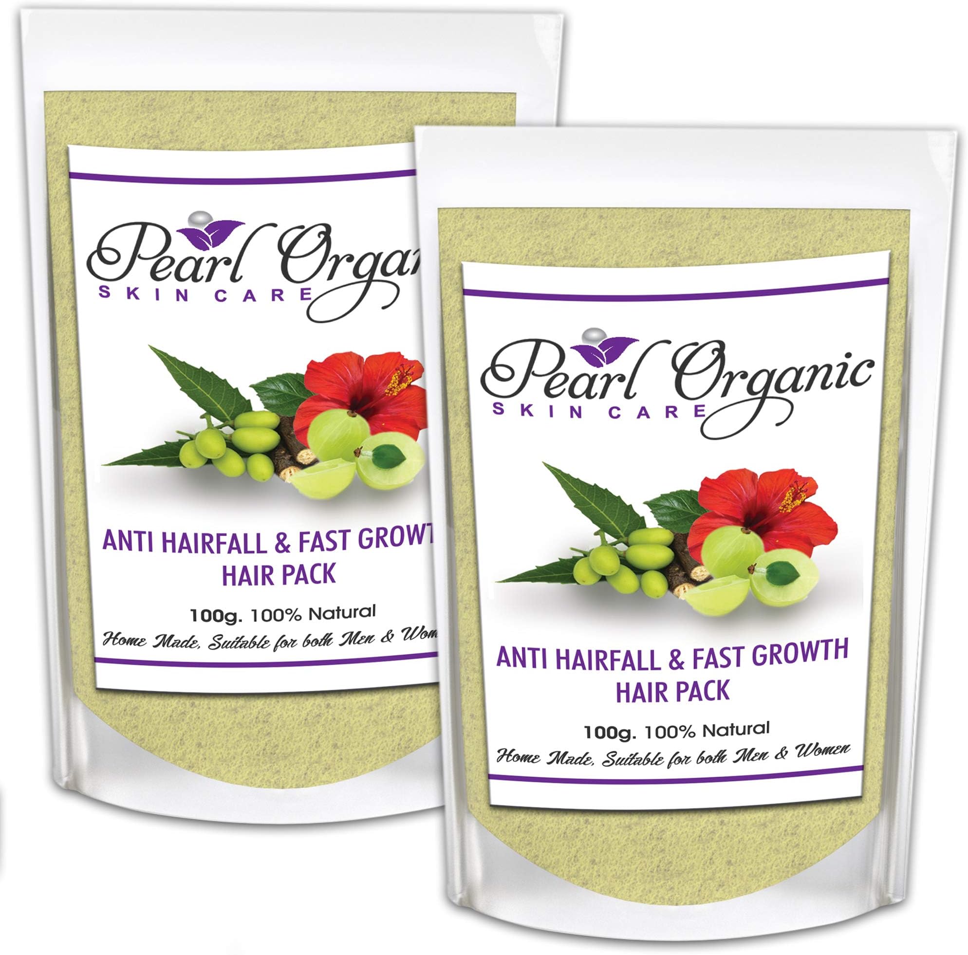 Pearl Organic Skincare Anti Hair Fall and Fast Growth Hair Pack - Natural Treatment Mask For Hair Loss and Dandruff with The Goodness Of Hibiscus Powder And Amla Powder (100g Pack of 2)