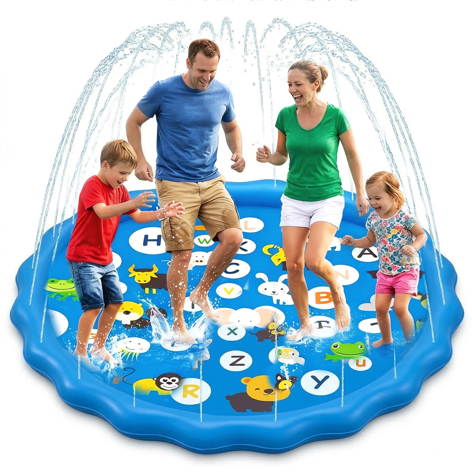 Oziral Splash Pad for Kids 170CM Thickened Sky Blue Flower Inflatable 3-Level Water Sprinkler for Kids Outdoor Water Play Pool, Garden Yard Summer Fun & Dog Sprinkler Mat