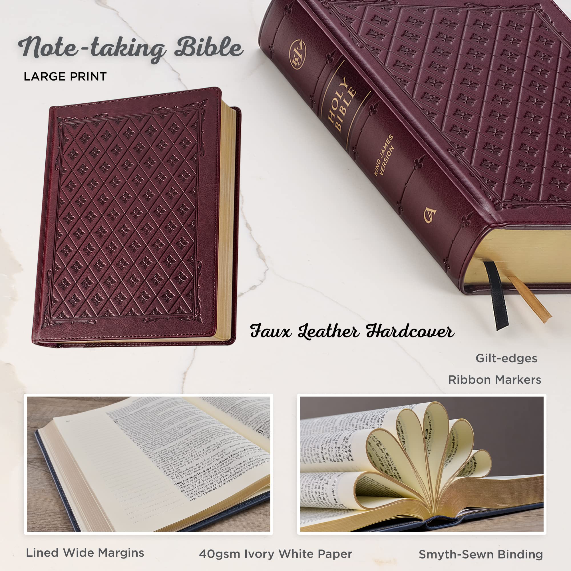 KJV Holy Bible, Large Print Note-taking Bible, Faux Leather Hardcover - King James Version, Burgundy (KJV Note-taking Editions)