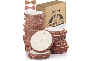 Travlog Unfinished Wood Slices with Hole, Natural Wood Circles Blank with Bark for DIY Crafts, Home Decor, Christmas Ornament (30Pcs, 2.4-2.8 Inch)