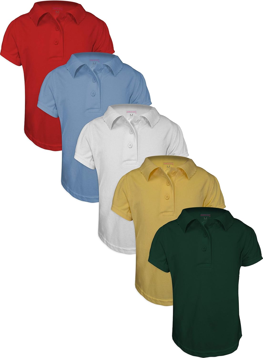 Andrew Scott Basics 5-Pack Girls' Short Sleeve Pique Polo Shirts/School Uniform Polo Shirts: Clothing