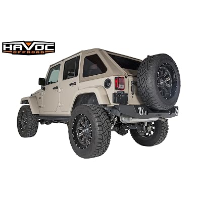 Havoc Offroad Aftershock Mid Width Offroad Rear Bumper with LED Cube Cut Out 2007-2018 Jeep JK Wrangler
