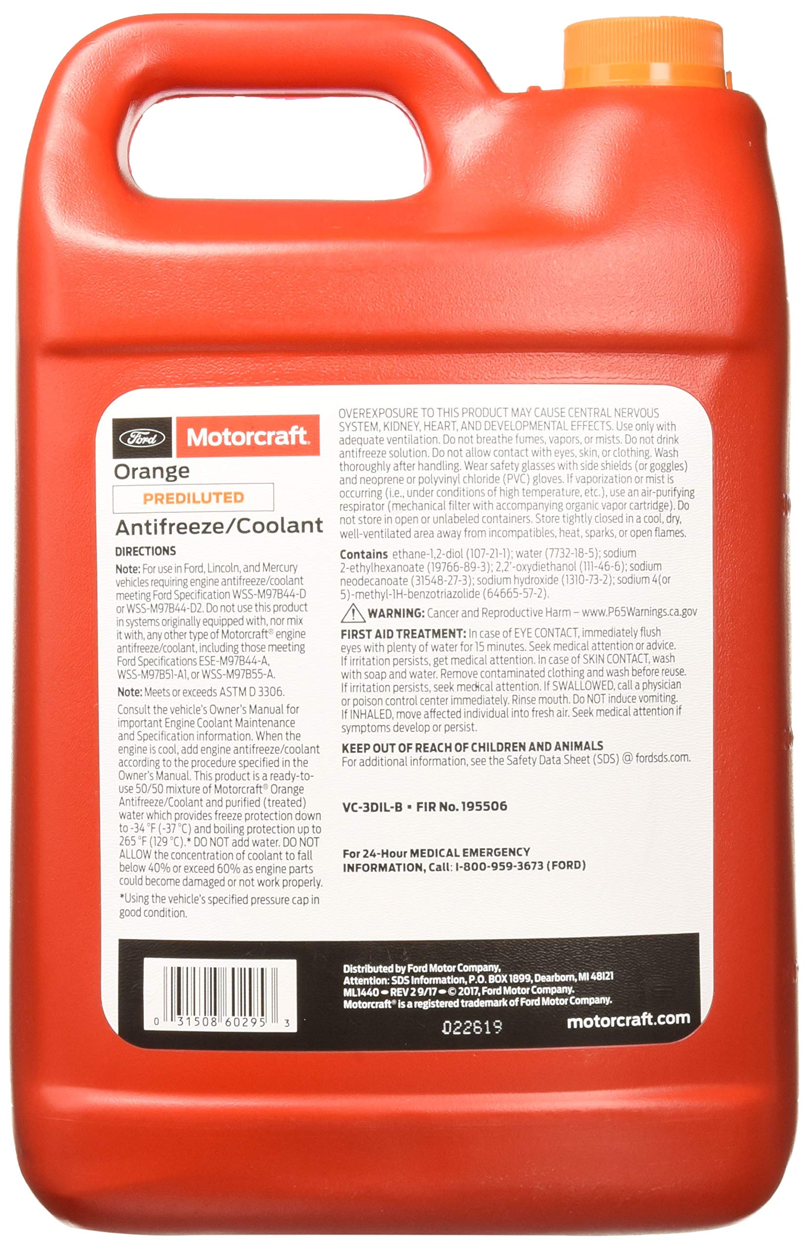 Ford Genuine Fluid VC3DILB Orange PreDiluted Antifreeze/Coolant 1