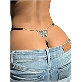 RoseSeek Women's Sparkling Butterfly Chain Underwear Low Rise Cheeky G String Panty