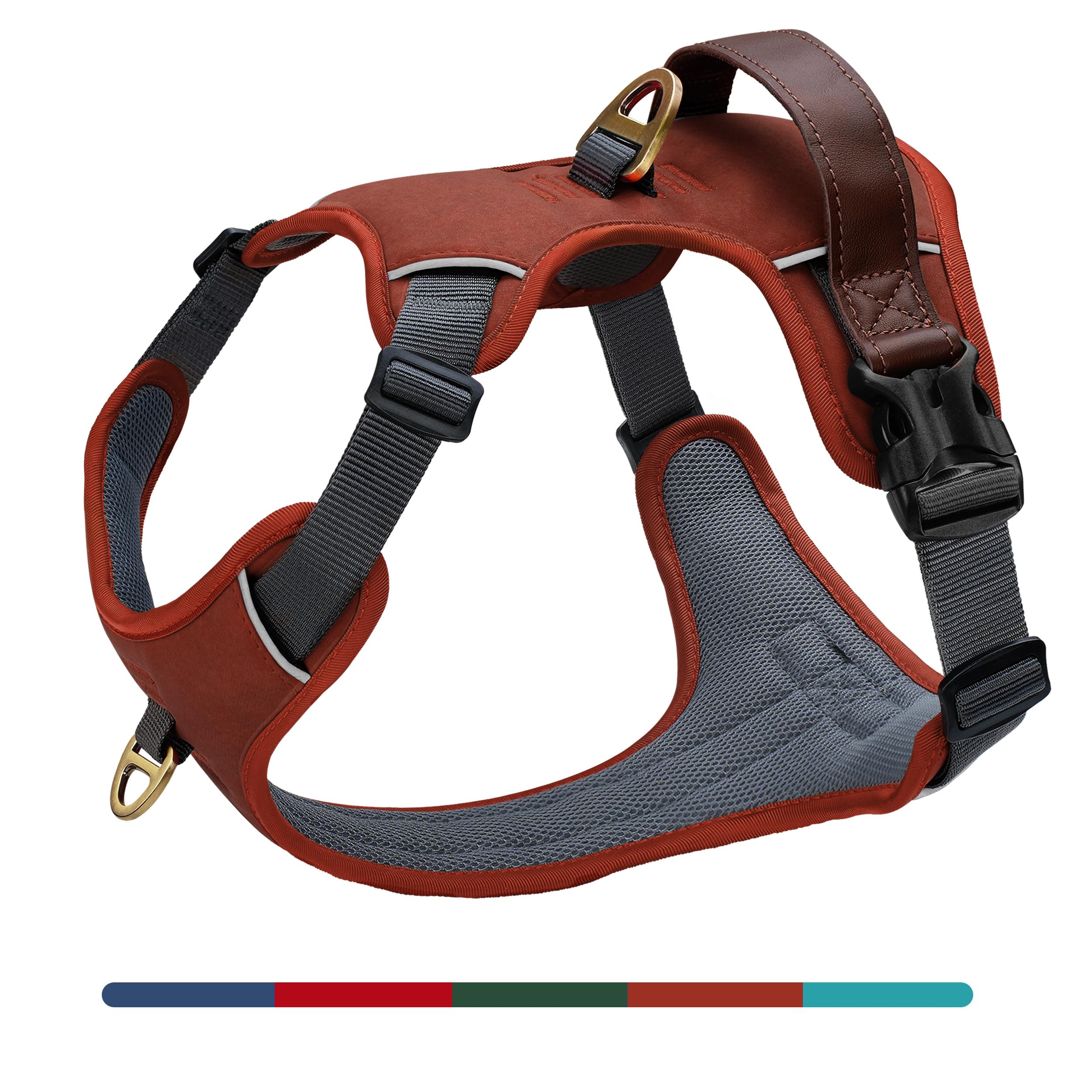 Photo 1 of AKAILEA No Pull Dog Harness Medium Sized Dog,Stylish PU Leather Vest with Easy Control Handle,No Choke Front Clip with 2 Metal Leash Clips,Reflective & Adjustable for Walking,Brown,Chest 22-29"