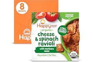 HAPPYTOT Happy Tot Organics Love My Veggies Bowl, Cheese & Spinach Ravioli with Marinara Sauce, 4.5 Ounce Pouch (Pack of 8) packaging may vary