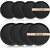 Zopeal 8 Pieces Black Round Restaurant Serving Tray, Plastic Non Slip Surface Food Meals Server Tray with Raised Edges for Home, Kitchen, Restaurant, Cafeteria, Bar (11",16")